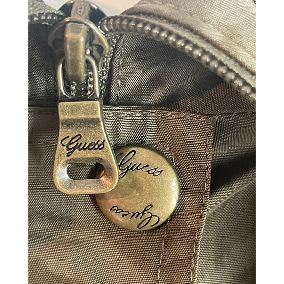 Guess Sz M Anorak Utility Jacket Roll Tab Sleeves Cowl Collar Animal Print Olive - Picture 6 of 16